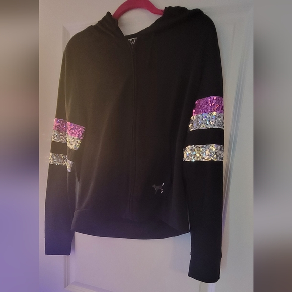 VINTAGE VICTORIA'S SECRET black Hoodie with Sequin Details SIZE L - Picture 6 of 7